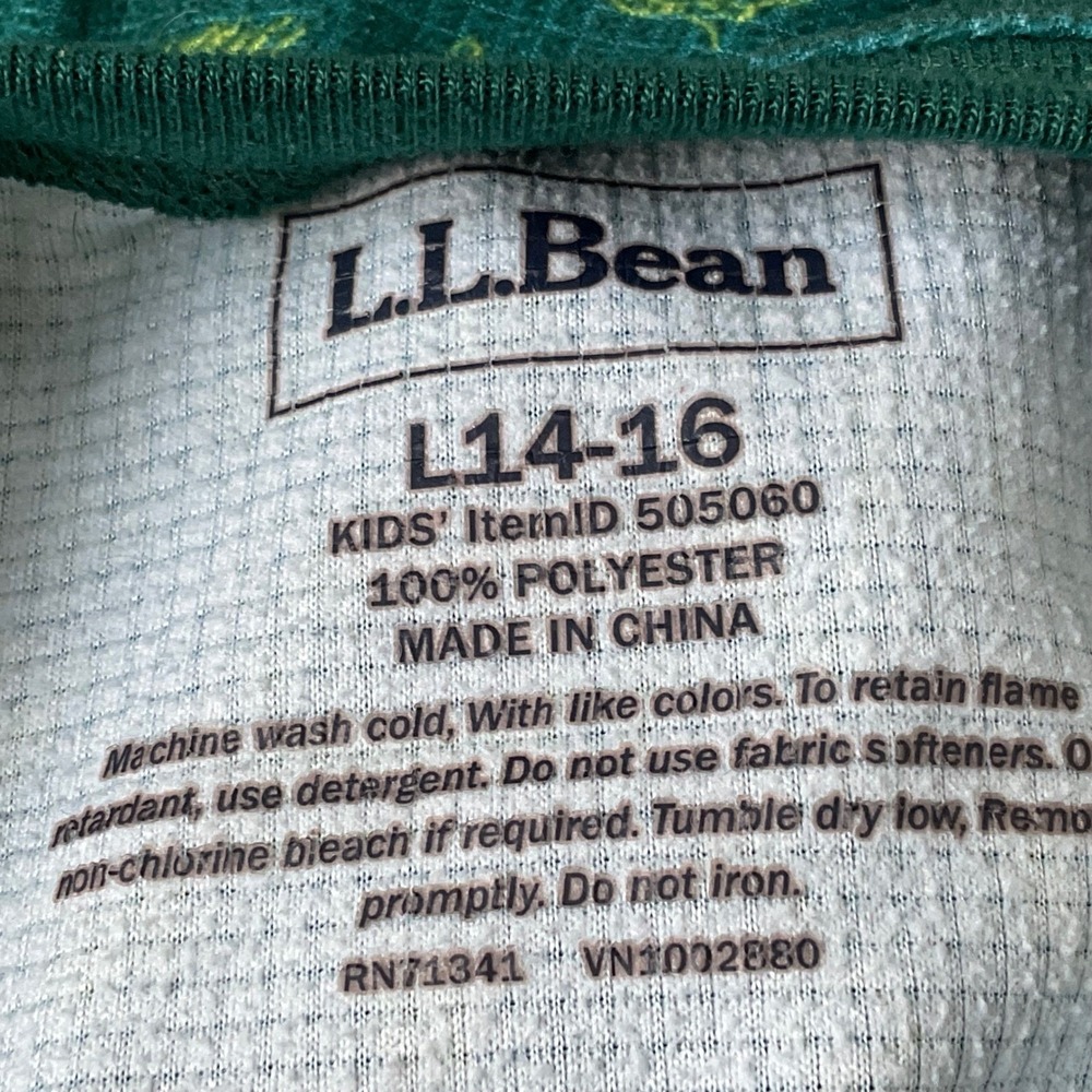 LL Bean Kids Long Base Layer Teal Green Size L 14-16 Polyester pajamas - Picture 2 of 8